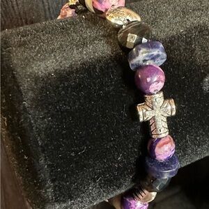 Purple Jasper, Heishi Sodalite & Dyed Tuxedo Agate Bracelet